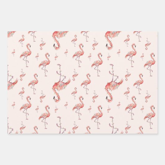 Funny Christmas Holiday Flamingo Lights White Pink Geschenkpapier Set (Vorderseite 3)