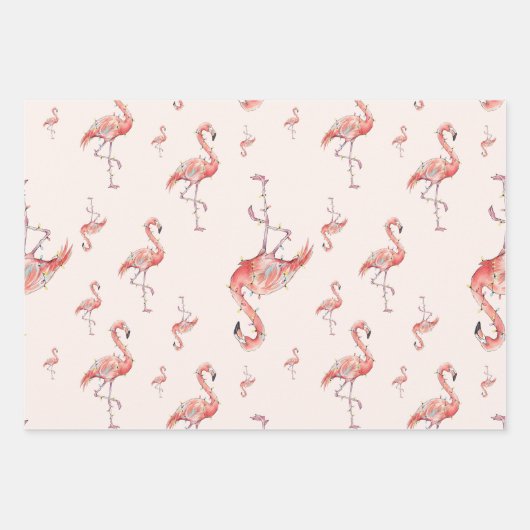 Funny Christmas Holiday Flamingo Lights White Pink Geschenkpapier Set (Vorderseite)