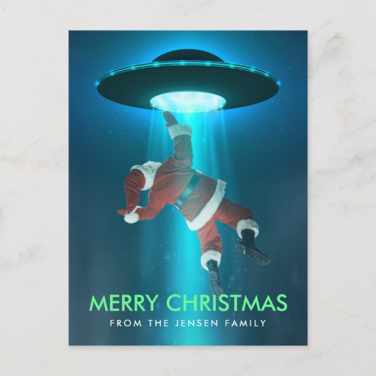 Funny Christmas Holiday Postkarten | Santa UFO (Vorderseite)