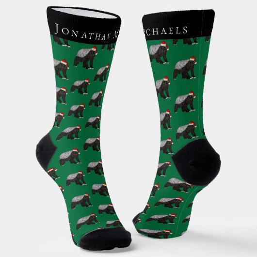 Funny Christmas Honey Badger Green Holiday Socken (Gewinkelt)