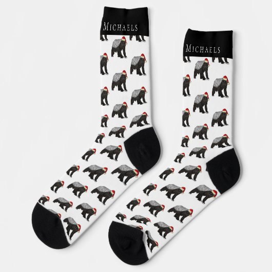 Funny Christmas Honey Badger Personalisiert Holida Socken (Linkes Detail)