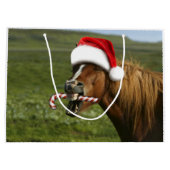 Funny Christmas horse with Santa Smiling Große Geschenktüte (Rückseite)