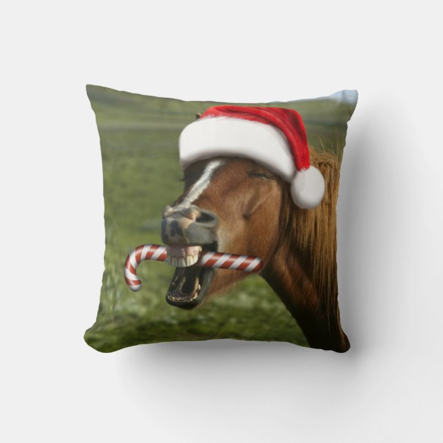 Funny Christmas horse with Santa Smiling Kissen (Vorderseite)