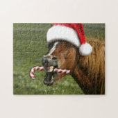 Funny Christmas horse with Santa Smiling Puzzle (Horizontal)