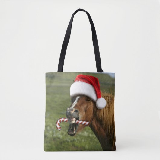 Funny Christmas horse with Santa Smiling Tasche (Vorderseite)