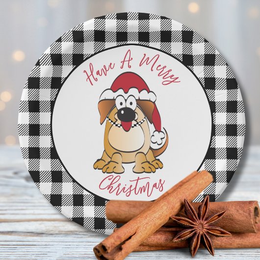 Funny Christmas Hund Cartoon Weihnachtsmannmütze U Pappteller