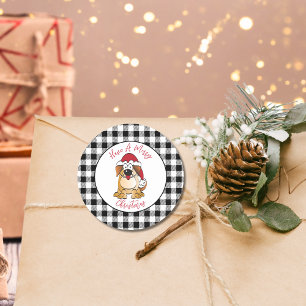 Funny Christmas Hund Cartoon Weihnachtsmannmütze U Runder Aufkleber