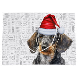 Funny Christmas Hund Drahthaarterrier Dackel Woof  Große Geschenktüte