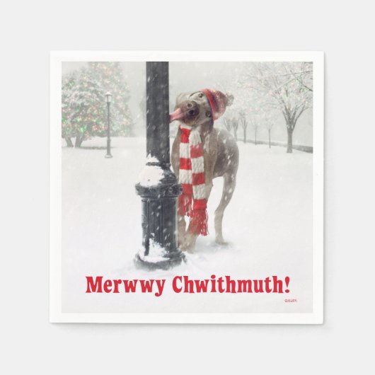 Funny Christmas Hund Licks Pole Serviette (Vorderseite)