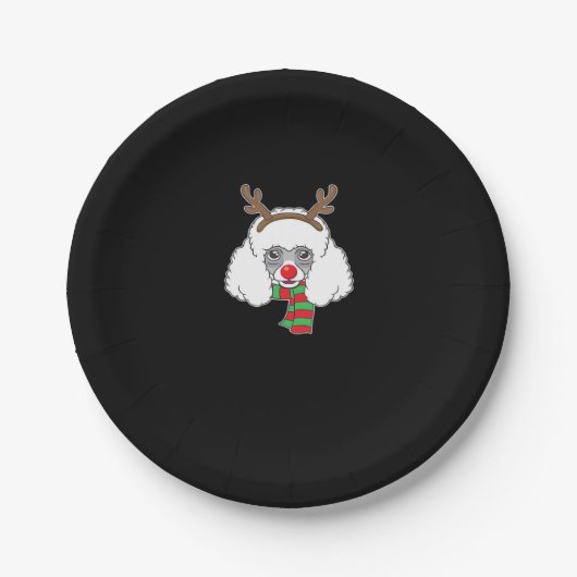 Funny Christmas Hund Xmas Reindeer Poodle Holiday Pappteller (Vorderseite)