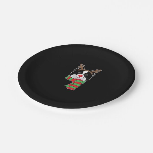 Funny Christmas Hund Xmas Rentier Border Collie Ho Pappteller (Schrägansicht)