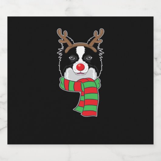 Funny Christmas Hund Xmas Rentier Border Collie Ho Schaumweinetikett (Einzelnes Label)