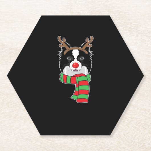 Funny Christmas Hund Xmas Rentier Border Collie Ho Untersetzer (Vorderseite)