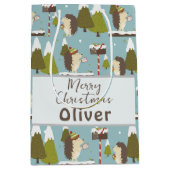 Funny Christmas Igel Kinder Name Mittlere Geschenktüte (Vorderseite)