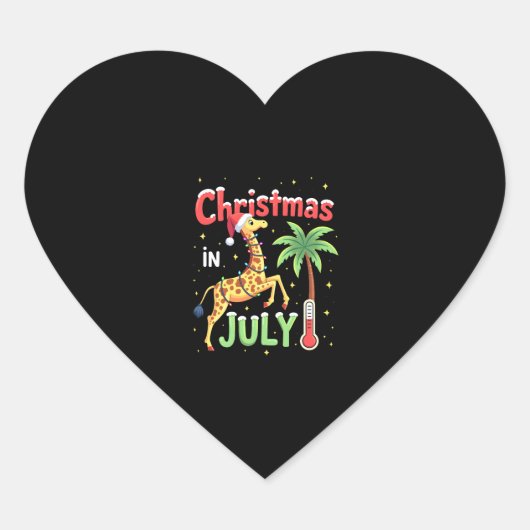 Funny Christmas in July Shirt Santa Giraffe Palm T Herz-Aufkleber (Vorderseite)
