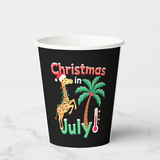 Funny Christmas in July Shirt Santa Giraffe Palm T Pappbecher (Vorderseite)