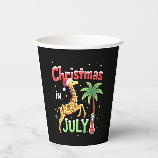 Funny Christmas in July Shirt Santa Giraffe Palm T Pappbecher (Vorderseite)