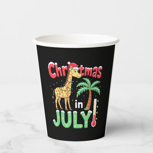 Funny Christmas in July Shirt Santa Giraffe Palm T Pappbecher (Vorderseite)
