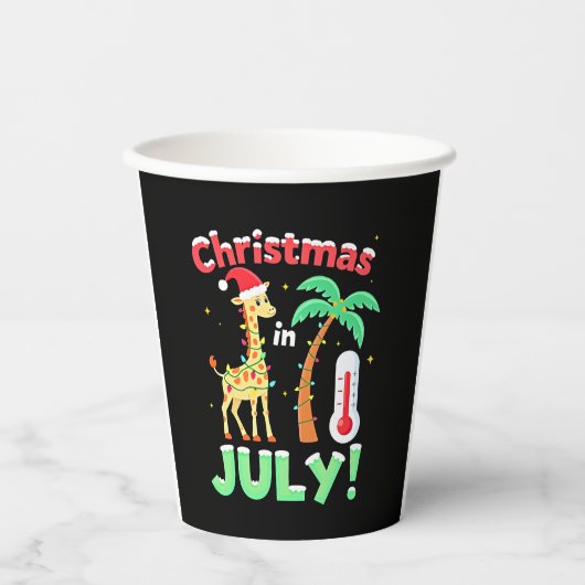 Funny Christmas in July Shirt Santa Giraffe Palm T Pappbecher (Vorderseite)