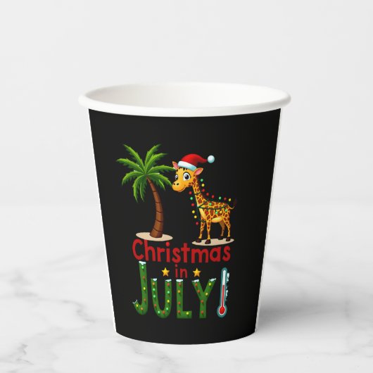 Funny Christmas in July Shirt Santa Giraffe Palm T Pappbecher (Vorderseite)