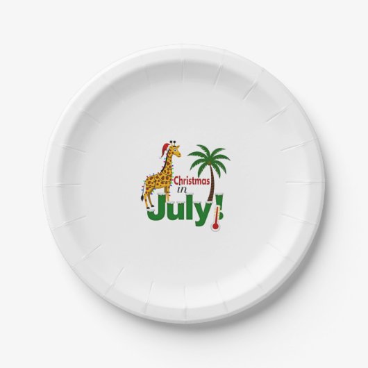 Funny Christmas in July Shirt Santa Giraffe Palm T Pappteller (Vorderseite)