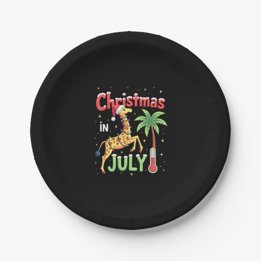 Funny Christmas in July Shirt Santa Giraffe Palm T Pappteller (Vorderseite)