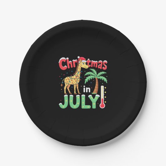 Funny Christmas in July Shirt Santa Giraffe Palm T Pappteller (Vorderseite)
