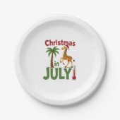 Funny Christmas in July Shirt Santa Giraffe Palm T Pappteller (Vorderseite)