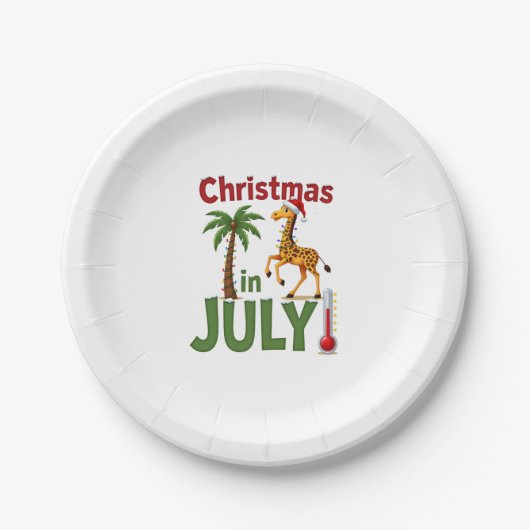 Funny Christmas in July Shirt Santa Giraffe Palm T Pappteller (Vorderseite)