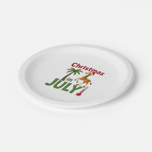 Funny Christmas in July Shirt Santa Giraffe Palm T Pappteller (Schrägansicht)