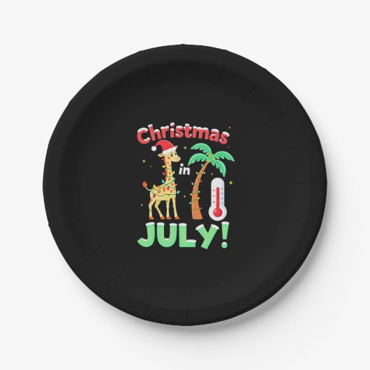 Funny Christmas in July Shirt Santa Giraffe Palm T Pappteller (Vorderseite)