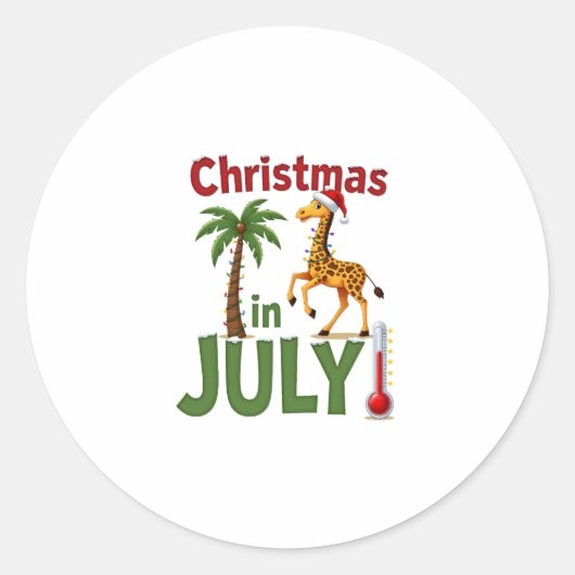 Funny Christmas in July Shirt Santa Giraffe Palm T Runder Aufkleber (Vorderseite)