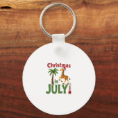 Funny Christmas in July Shirt Santa Giraffe Palm T Schlüsselanhänger (Vorderseite)
