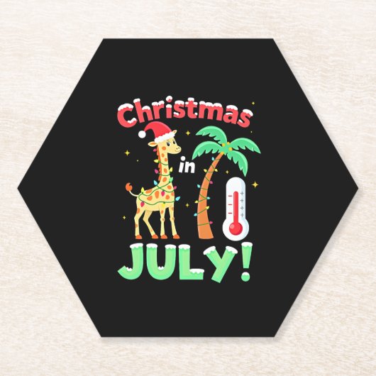 Funny Christmas in July Shirt Santa Giraffe Palm T Untersetzer (Vorderseite)
