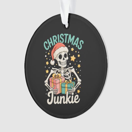 Funny Christmas Junkie Skeleton Holiday Xmas Weihn Ornament (Vorderseite)