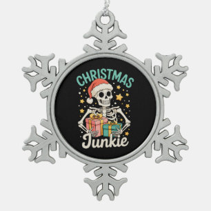 Funny Christmas Junkie Skeleton Holiday Xmas Weihn Schneeflocken Zinn-Ornament