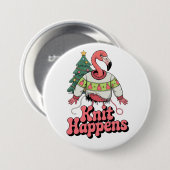 Funny Christmas Knittern Flamingo Strick Happens Button (Vorne & Hinten)