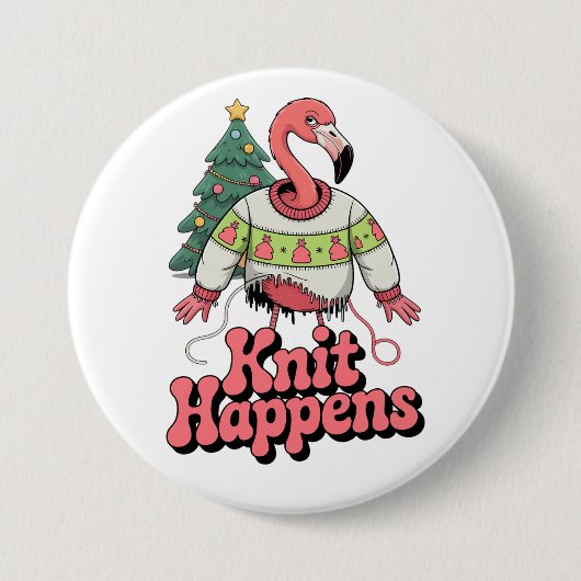 Funny Christmas Knittern Flamingo Strick Happens Button (Vorderseite)