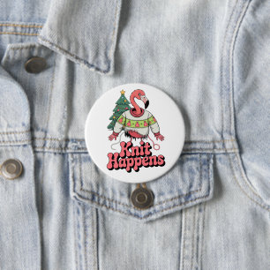 Funny Christmas Knittern Flamingo Strick Happens Button