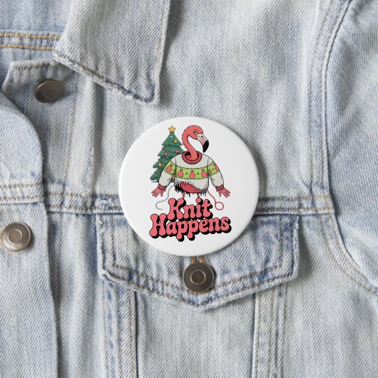 Funny Christmas Knittern Flamingo Strick Happens Button (Beispiel)