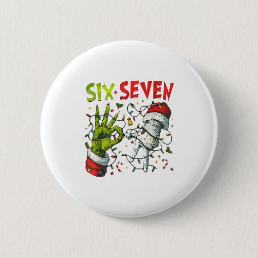Funny Christmas Lights 6 7 Meme Six Seven Matching Button (Vorderseite)