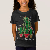 Funny Christmas Lights Cactus Weihnachtsmannmütze T-Shirt (Vorderseite)