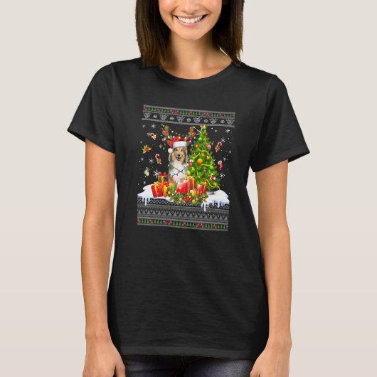 Funny Christmas Lights Sheltie Dog Funny Xmas häss T-Shirt (Vorderseite)