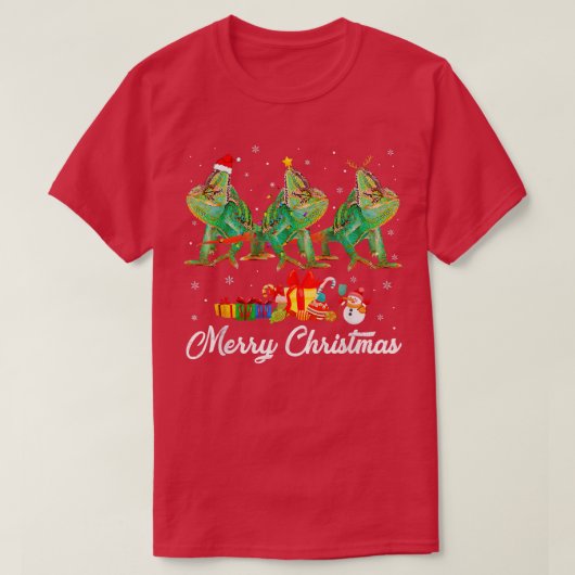 Funny Christmas Lights Xmas Pajama Chameleon Anima T-Shirt (Design vorne)