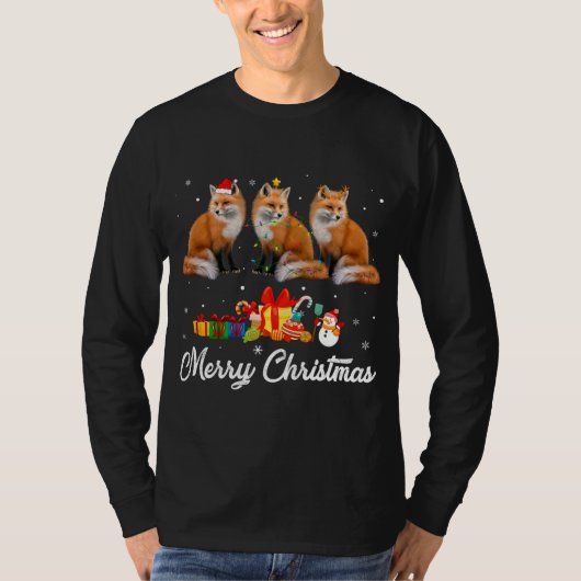 Funny Christmas Lights Xmas Pajama Fox Animals Lov T-Shirt (Vorderseite)