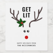 Funny Christmas Lit Red White Rentier Weinetikett (Einzelnes Label)