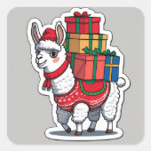 Funny Christmas Llama Design – “Fa La La Llama” Quadratischer Aufkleber (Vorderseite)