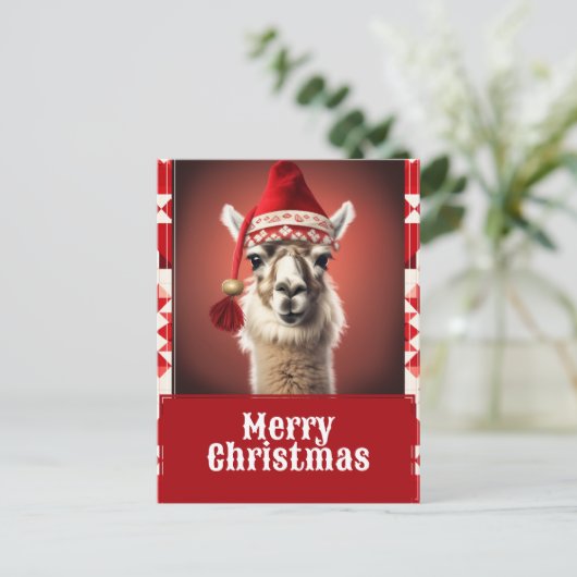 Funny Christmas Llama Postkarte (Stehend Vorderseite)
