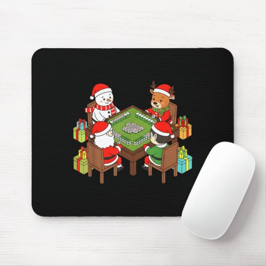 Funny Christmas Mahjong Santa Snowman Elf Reindeer Mousepad (Mit Mouse)