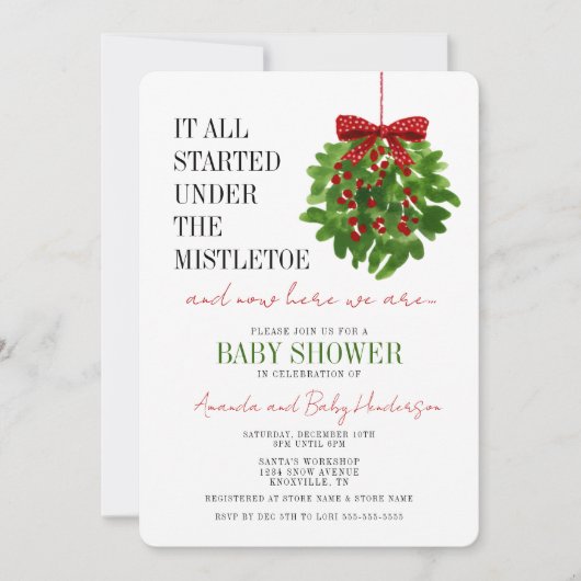 Funny Christmas Mistletoe Baby Shower Einladung (Vorderseite)